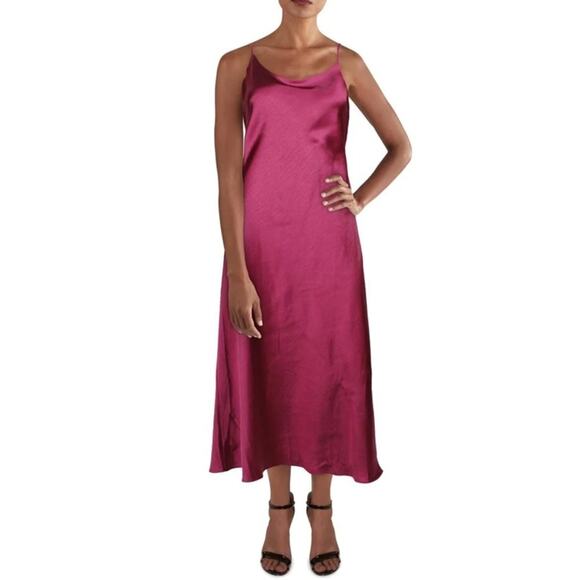 NWT Line & Dot Makena Magenta Satin Slip Dress Size Medium Rachel Green 90s Y2K - Picture 1 of 11